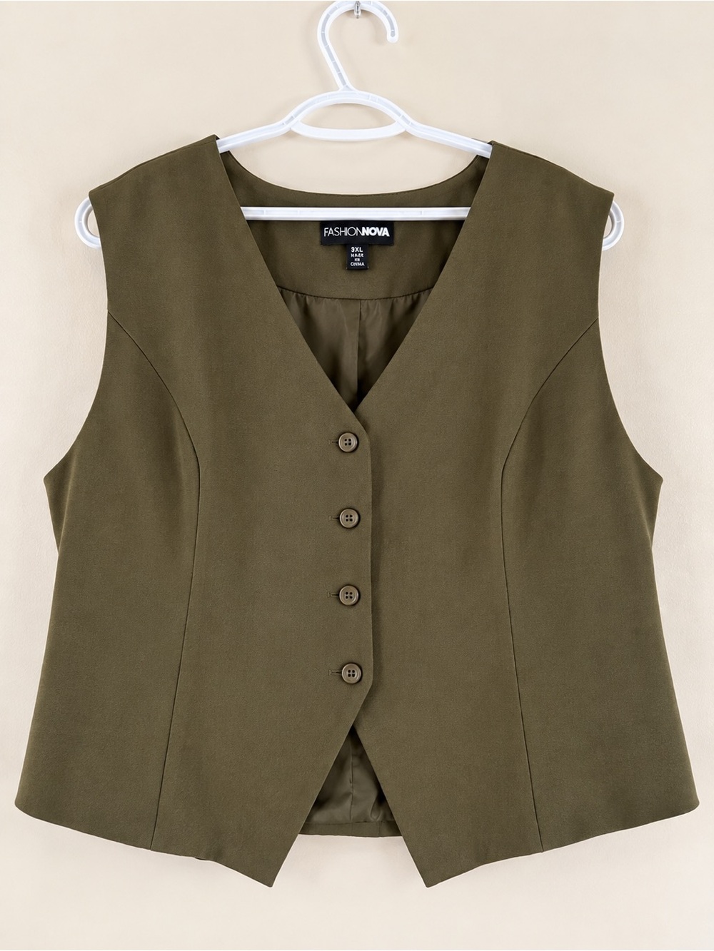 Fashion Nova Olive Green Button-Front V-Neck Women's Vest